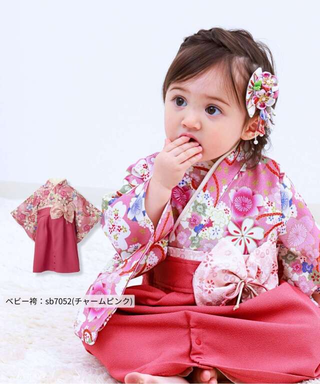 ベビー袴　女の子　ハンドメイド　新品未使用 藤下がり 扇型3つ花ベビーヘアアクセサリー| マタニティウェア・授乳服