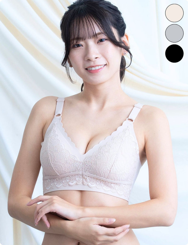 まるで素肌 レース×シームレス ノンワイヤー ブラジャー 選べる＋ショーツオプション[M便 6/6]【メール便可】