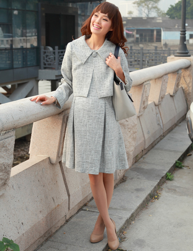 ほんのりラメ混ツイードアンサンブル広襟ボレロジャケット＆ワンピース