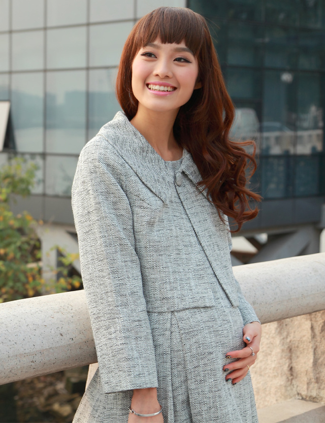 ほんのりラメ混ツイードアンサンブル広襟ボレロジャケット＆ワンピース