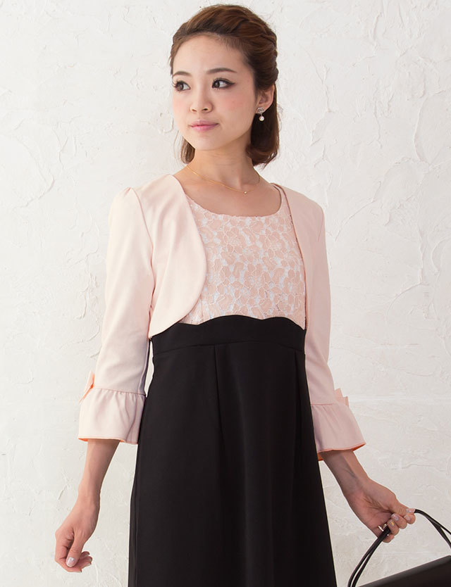 ポンチ素材で楽な着心地 袖リボン ショートボレロ| マタニティウェア