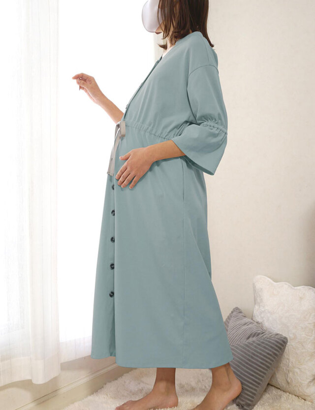 【アウトレット】衿付き パジャマワンピース 産前産後兼用 授乳服マタニティウェア