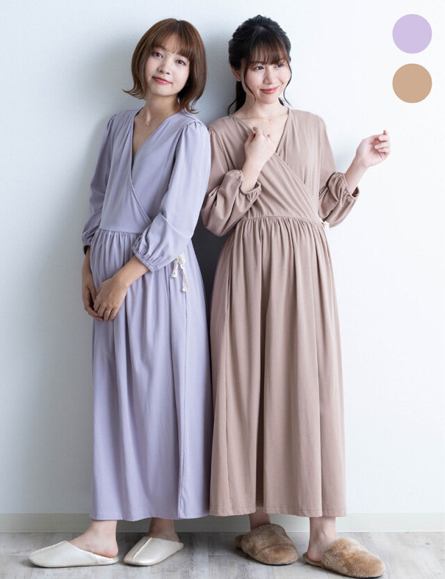 【10％OFFクーポン配布中】カシュクールワンピースパジャマ マタニティ 授乳服 産後も使える