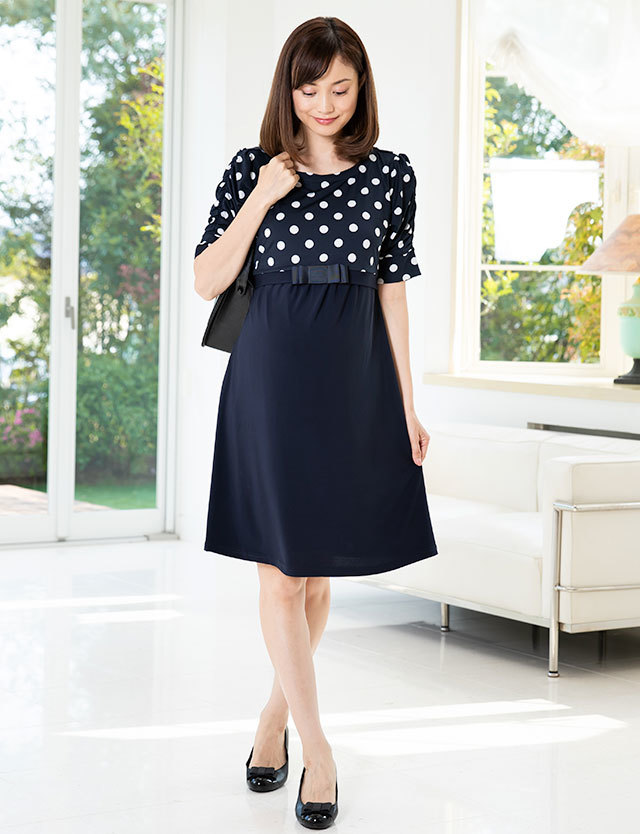 ドット切り替え授乳ワンピース キャメロン 授乳服マタニティウェア