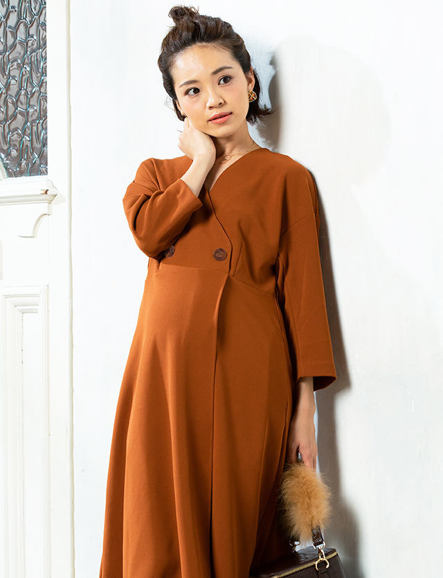 フロント釦コンサバワンピ 授乳服マタニティウェア