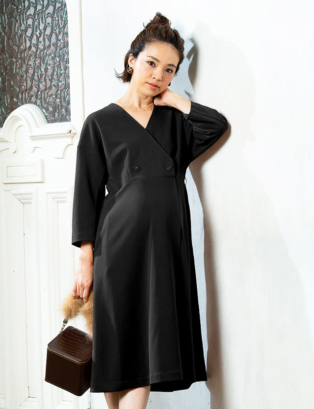 フロント釦コンサバワンピ 授乳服マタニティウェア