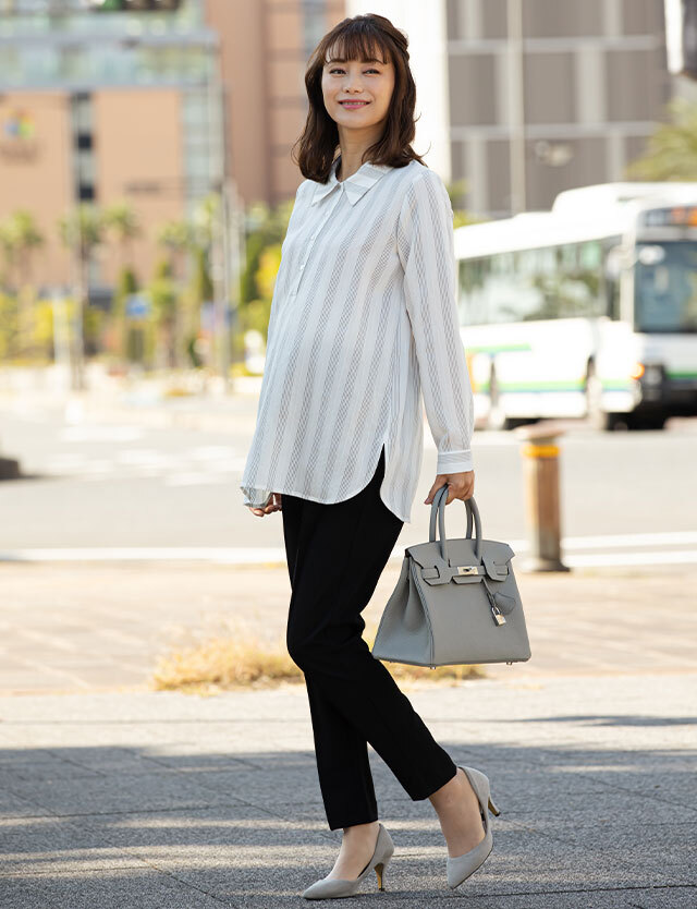 オフィスセット ひざ下丈の事務服 授乳ワンピ ブラウス2点セット 産前産後兼用