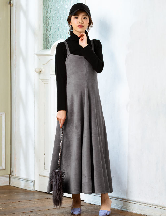 エコファー 暖かキャミワンピース ストレッチベロア マタニティ冬マキシ 授乳服マタニティウェア エコファー 暖かキャミワンピース ストレッチベロア マタニティ冬マキシ 授乳服マタニティウェア