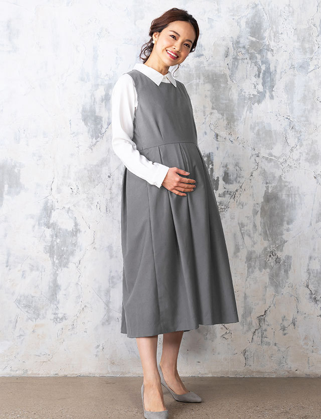 授乳服マタニティウェアノースリーブタックワンピース