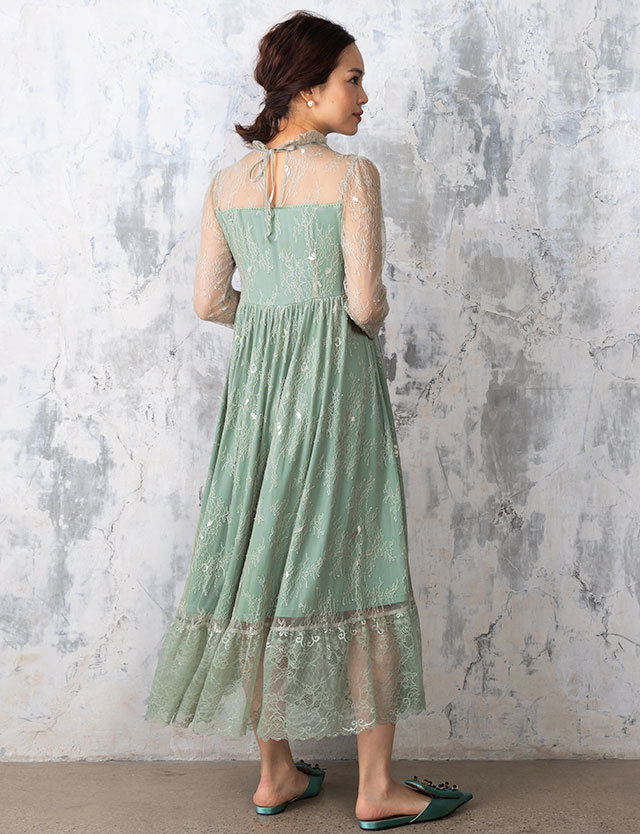 総レースミディ授乳服マタニティワンピ