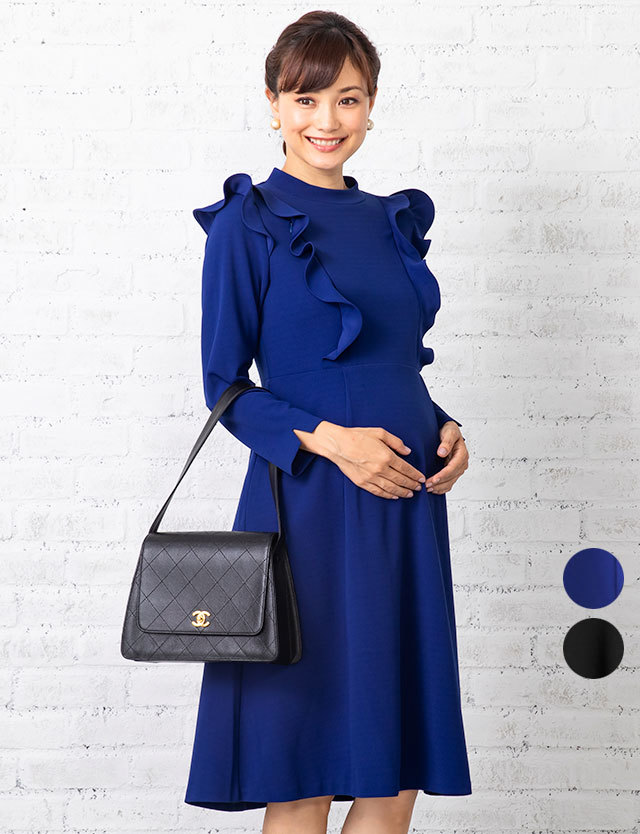 Wフリルフレアワンピ 産前差後兼用 授乳服マタニティウェア