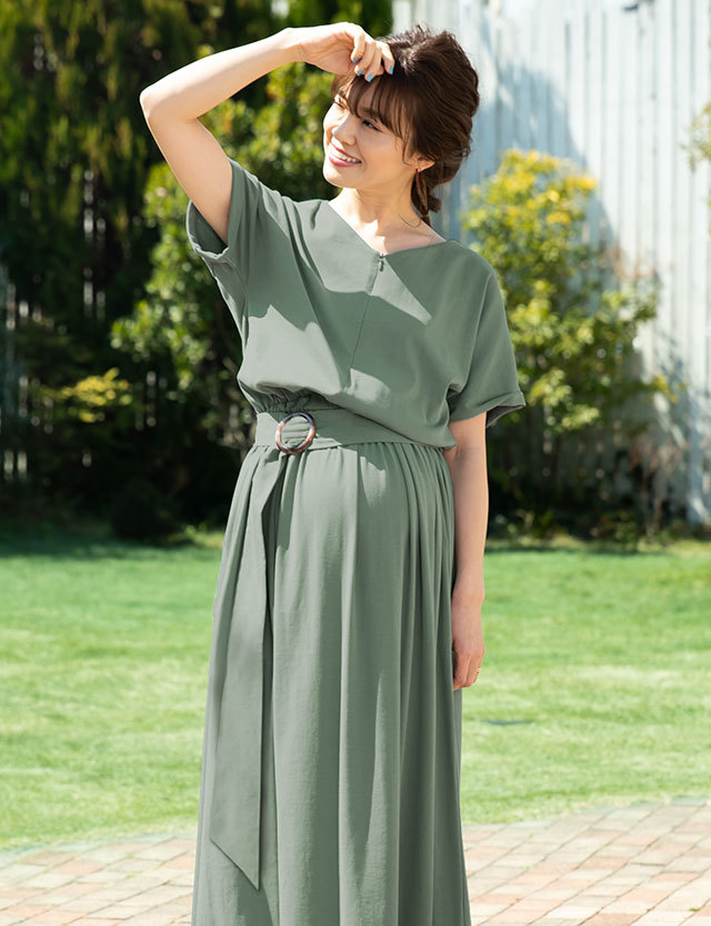 ドロップショルダー ブラウジングマキシワンピース 授乳服マタニティウェア ドロップショルダー ブラウジングマキシワンピース 授乳服マタニティウェア
