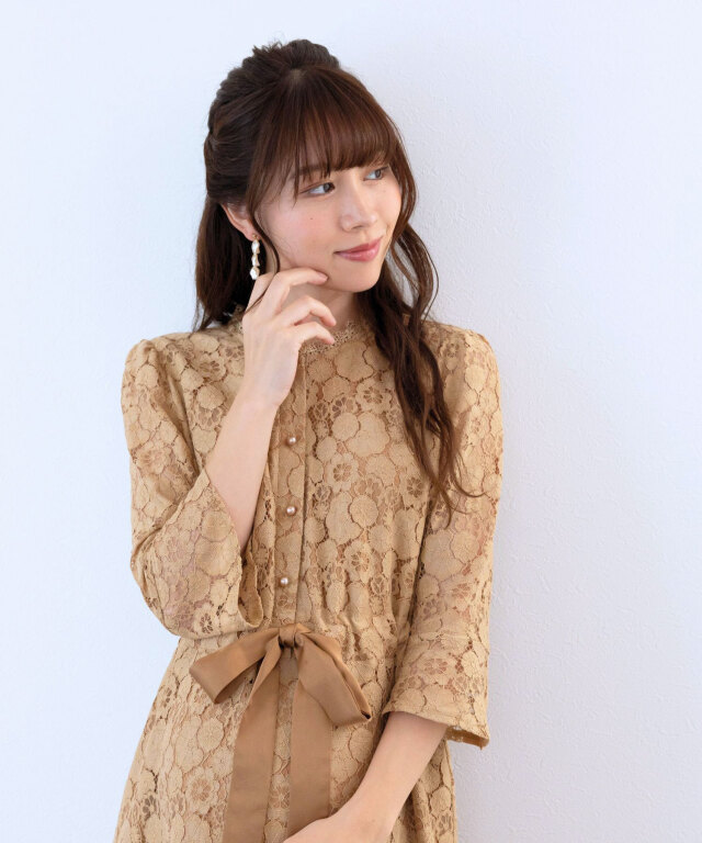 総レース前開きワンピース マタニティ 授乳服 産後も使える【ご