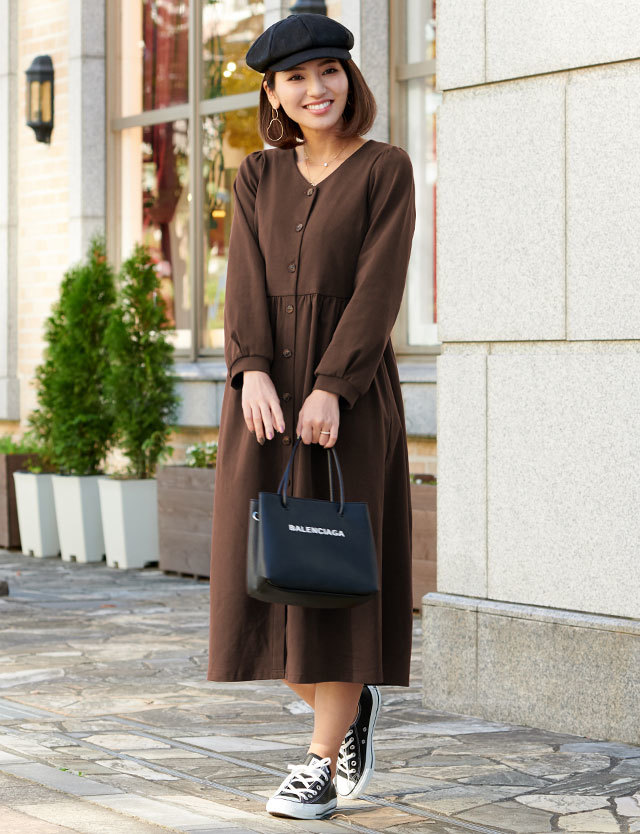 Vネックフライスカジュアルワンピ 授乳服マタニティウェア スウィートマミー本店