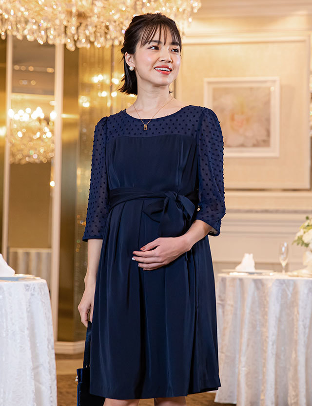 【訳ありアウトレット】ドビーシフォン コンビ授乳ドレス フォーマルワンピース　授乳服マタニティウェア 