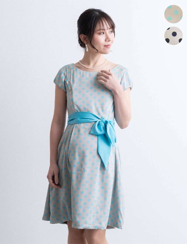 ドット柄 Aライン ワンピース ＋選べるジャケットオプション 授乳服マタニティウェア 産前産後兼用