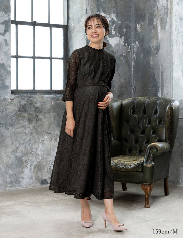 総レースオケージョンワンピース マタニティ 授乳服 産後も使える【ご  