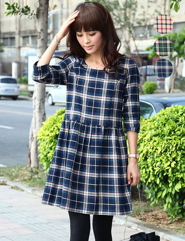 授乳服マタニティ ほっこりネル素材 タータンチェック柄 授乳ワンピース