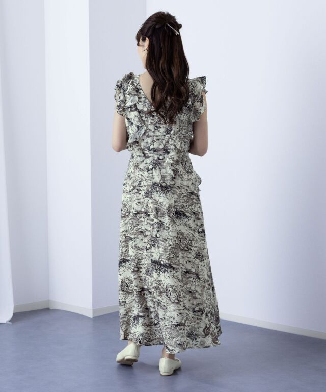 総柄フリルワンピース＋ニットカーディガンセット マタニティ