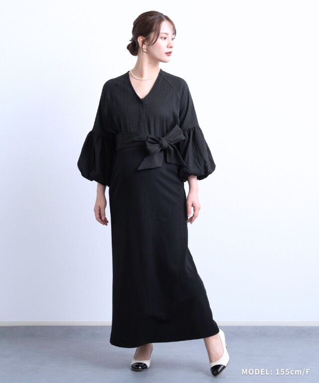 バルーンスリーブドッキングワンピース 授乳服マタニティウェア 産前