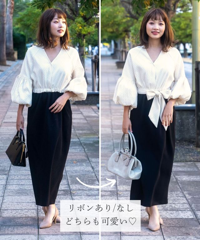 バルーンスリーブドッキングワンピース 授乳服マタニティウェア 産前
