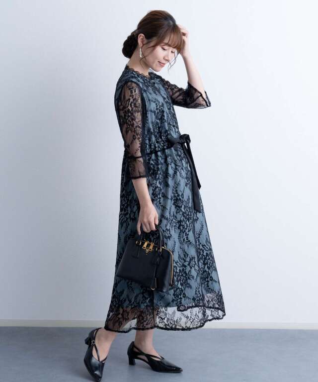 総レース7分袖ワンピース 授乳服 産後も使える | マタニティウェア