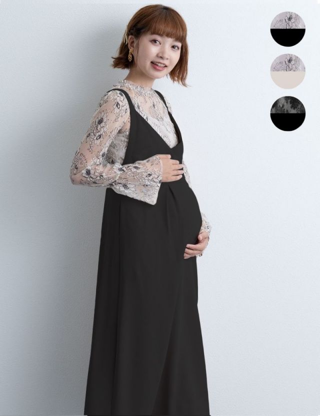 カシュクールキャミワンピース＋レーストップスセット マタニティ 授乳服 産後も使える