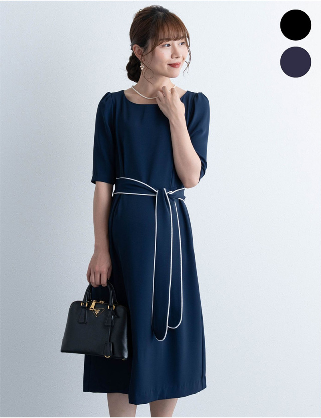 配色ベルト付きフォーマルワンピース   マタニティ 授乳服 産後も使える【ご試着可】