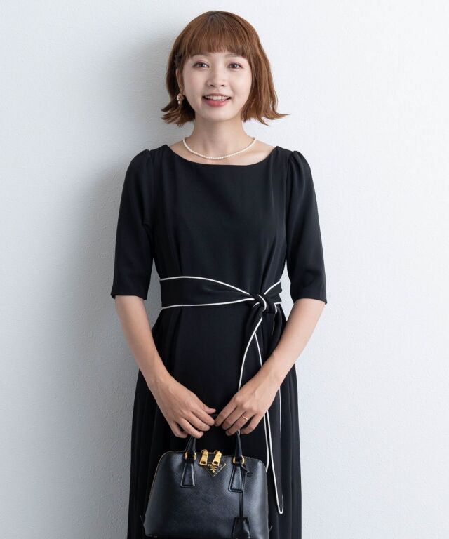 配色ベルト付きフォーマルワンピース マタニティ 授乳服 産後も使える