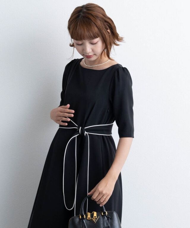 配色ベルト付きフォーマルワンピース マタニティ 授乳服 産後も使える