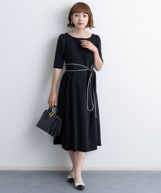 配色ベルト付きフォーマルワンピース マタニティ 授乳服 産後も使える