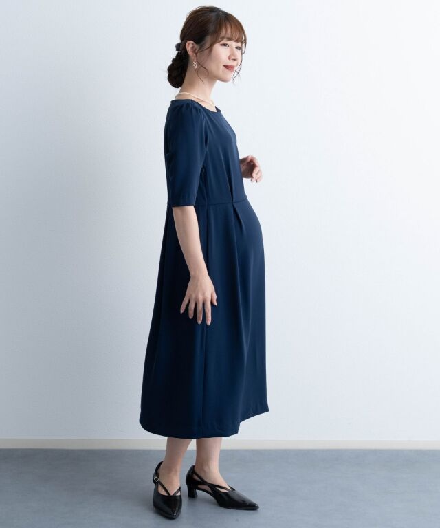配色ベルト付きフォーマルワンピース マタニティ 授乳服 産後も使える