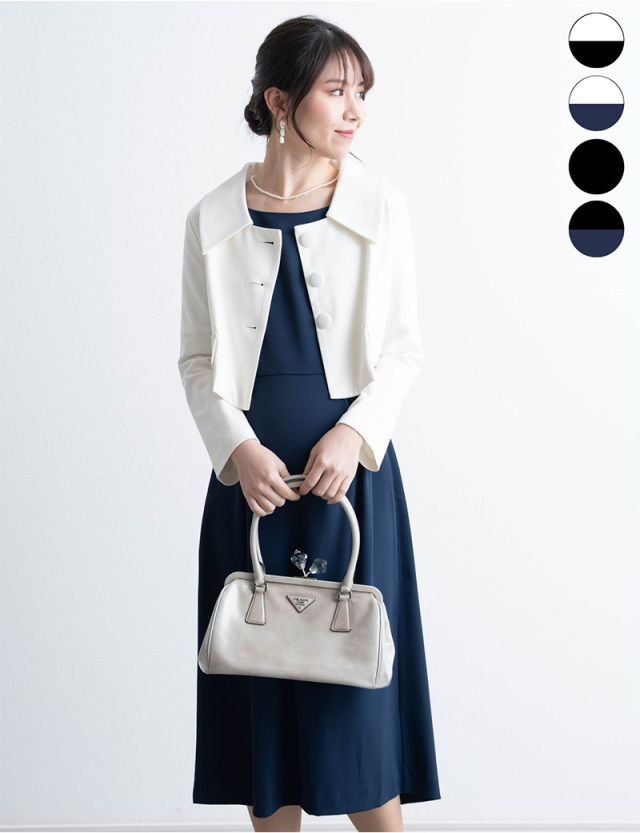 【セット特別価格】配色ベルト付きフォーマルワンピース ＋ 広襟ジャケット セットアップ  マタニティ 授乳服 産後も使える【ご試着可】