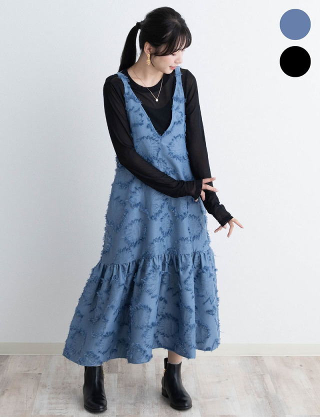 【10％OFFクーポン配布中】フリンジジャンパードレス マタニティワンピース ジャンパースカート マタニティ 授乳服 産後も使える