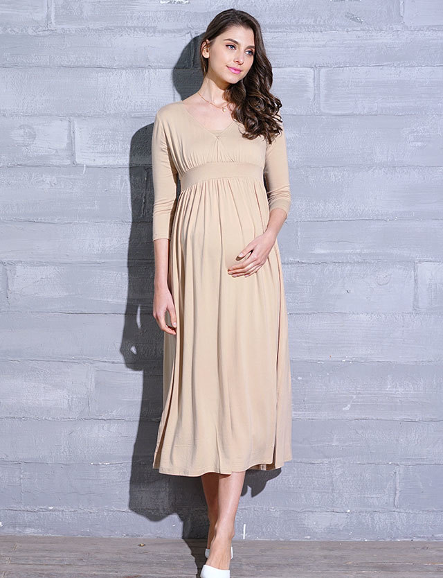 授乳服マタニティウェア タイトフォルム マキシ丈ワンピース グレース