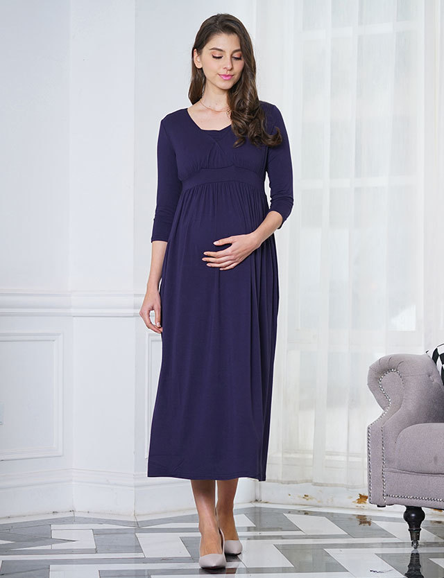 授乳服マタニティウェア タイトフォルム マキシ丈ワンピース グレース