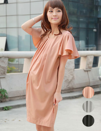 フレアベルスリーブジョーゼット授乳ワンピース　授乳服マタニティウェア