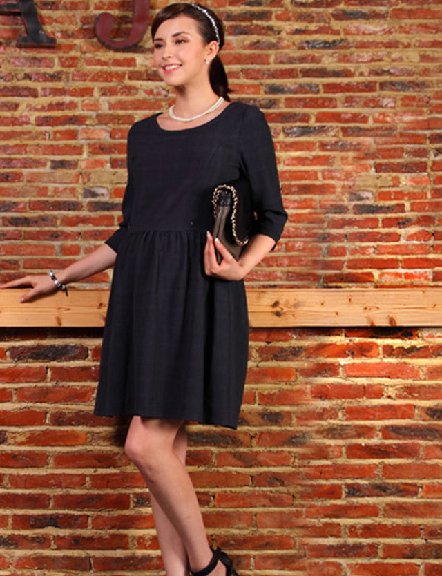 授乳服マタニティ グレンチェック 7分袖 授乳ワンピース 長袖 スウィートマミー本店