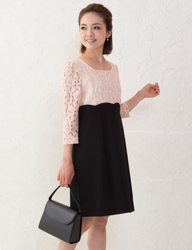 ウエストスカラ バイカラーレースワンピース 授乳服マタニティウェア