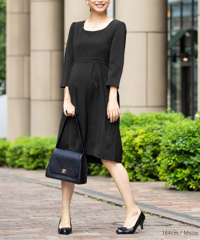 mothercoat 　ママ・マナー 配色ベルト付きフォーマルワンピース マタニティ 授乳服 産後も