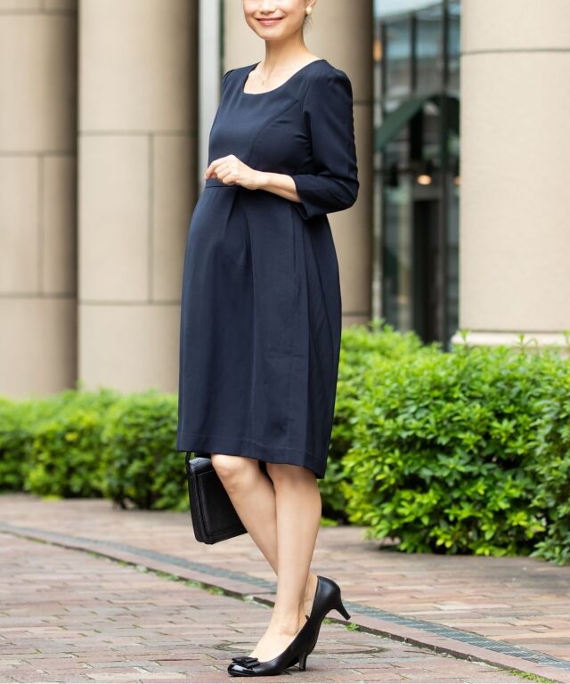 Pearls マタニティ ドレス 授乳服　フォーマルワンピース　ネイビー ママの女っぷりを引き立てる☆授乳口付きニットワンピース