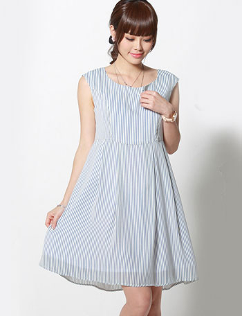 【訳ありアウトレット】ストライプシフォン ノースリーブ 授乳ワンピース so5107　授乳服マタニティウェア 
