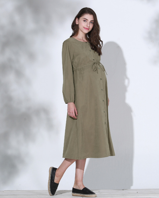 【アウトレット】 フェイクスエード 前開きワンピース so6108 授乳服マタニティ