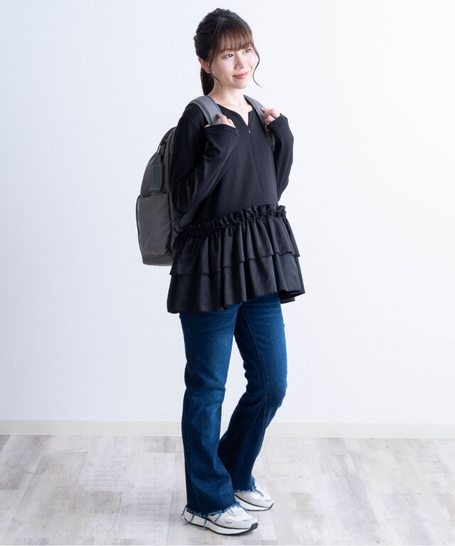 裾フリンジマタニティフレアデニム マタニティパンツ 産前産後兼用