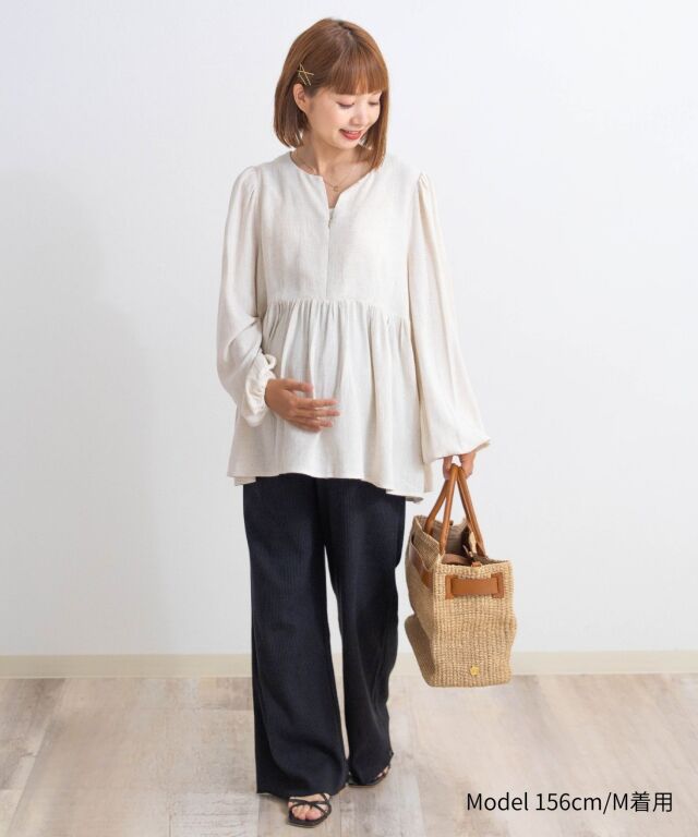 フリーカットOKマタニティリブパンツ マタニティ 産後も使える 通年用