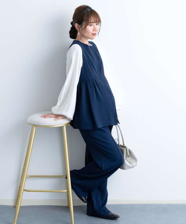 ワコール レスピレーション【M-L】マタニティ 授乳服 セットアップ スーツ Milk tea マタニティ 服 授乳服 ストレッチジョーゼットスーツ