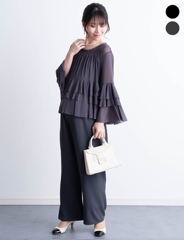 3wayベアトップパンツドレス＋シアーフリルトップス セット マタニティ 産後も使える