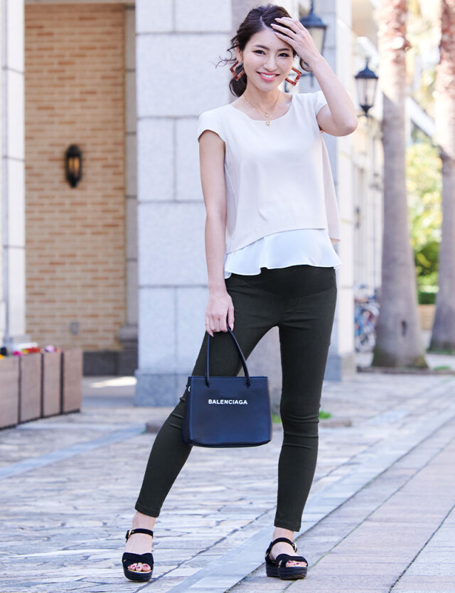 美脚ストレッチ カラーデニム マタニティスキニーパンツ産前産後