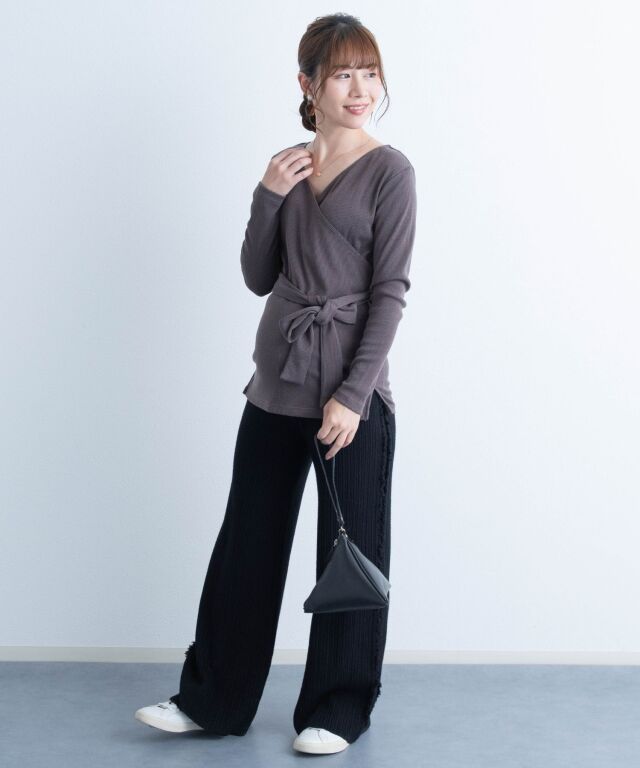 リブニットカシュクールトップス 産前産後兼用 授乳服マタニティウェア