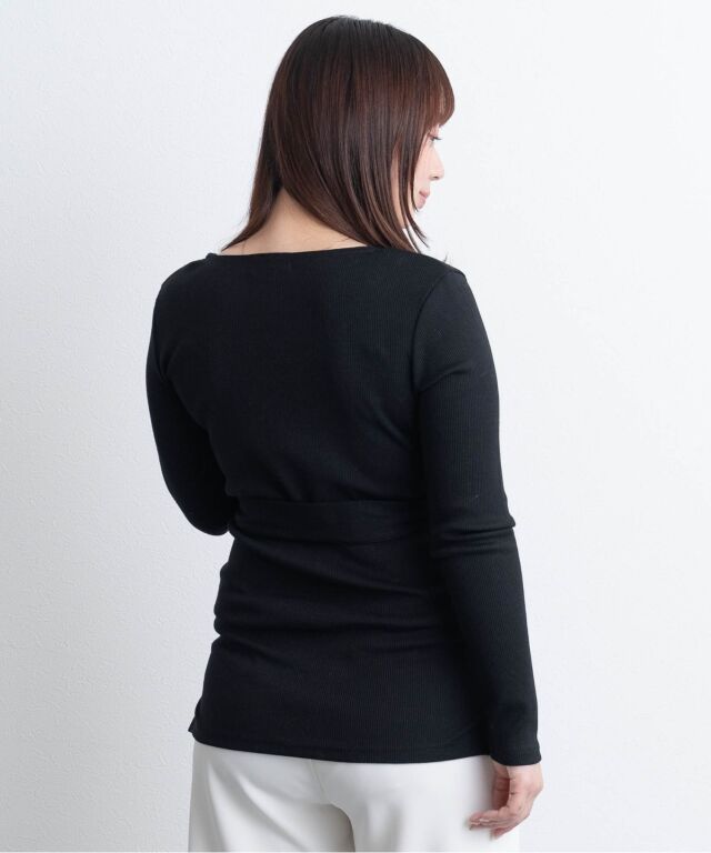 SWEET MOMMY マタニティトップス M 黒 リブニットカシュクールトップス 産前産後兼用 授乳服マタニティウェア